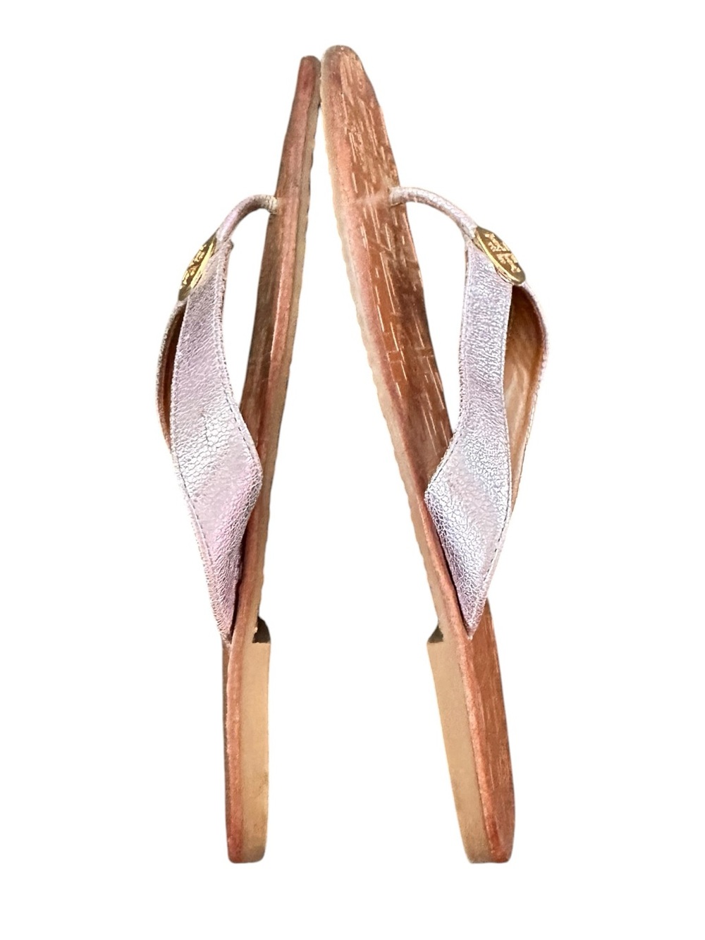 Tory Burch Thora Reverse Metallic Lavender Gold Purple Sandals Flip Flops 7 - Picture 8 of 9
